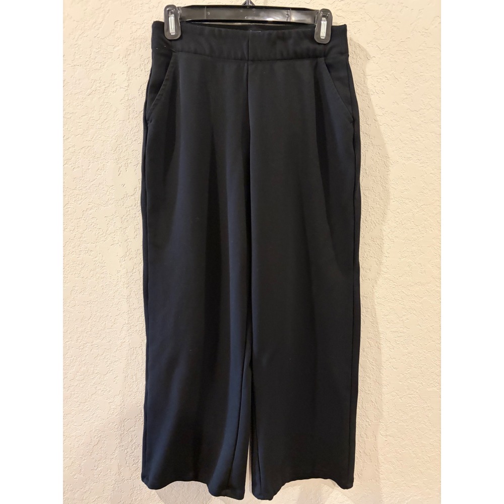Max Edition Womens Black Wide Leg Cropped Pants Size Small Elastic Waist Pockets